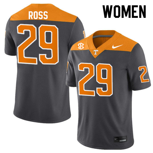 Women #29 Jordan Ross Tennessee Volunteers College Football Jerseys Stitched-Anthracite